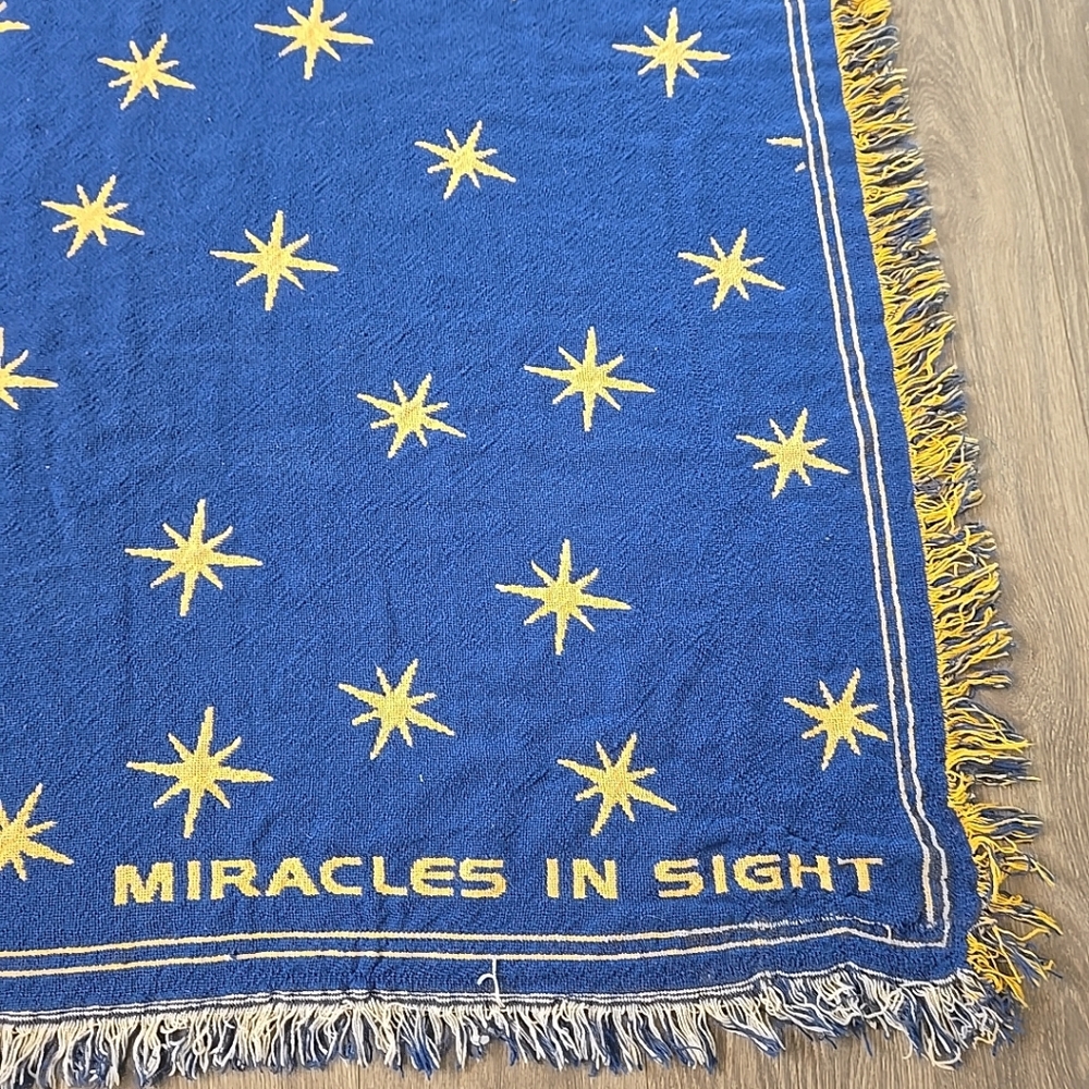 Vintage 90s Celestial Stars Throw Blanket Blue Gold Miracles In Sight Tapestry - Picture 4 of 10